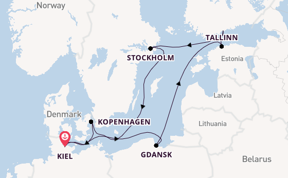 Oostzee vanaf Kiel, Duitsland met de Mein Schiff Relax