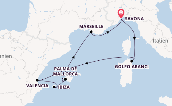 Westliches Mittelmeer ab Savona, Italien auf der Costa Fascinosa