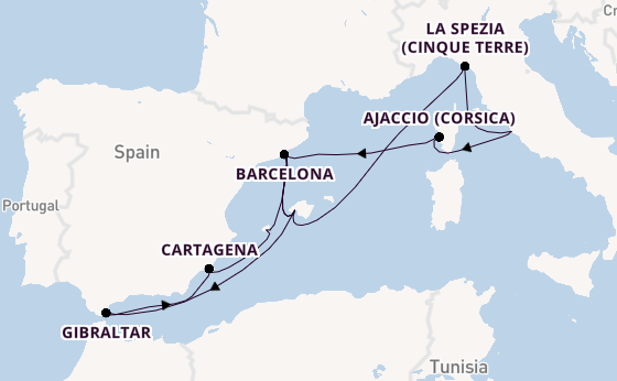 Westelijke Middellandse Zee vanaf Palma de Mallorca met AIDAcosma