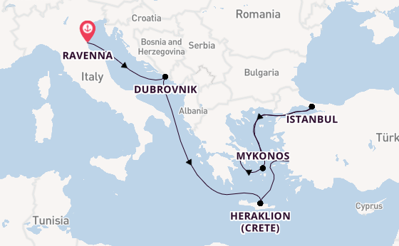 Mediterranean Sea from Ravenna, Italy with the Norwegian Gem