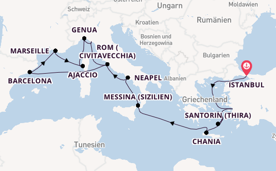 Mittelmeer ab Istanbul, Türkei auf der Sun Princess