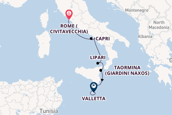 Western Mediterranean from Rome (Civitavecchia), Italy with the Scenic Eclipse II