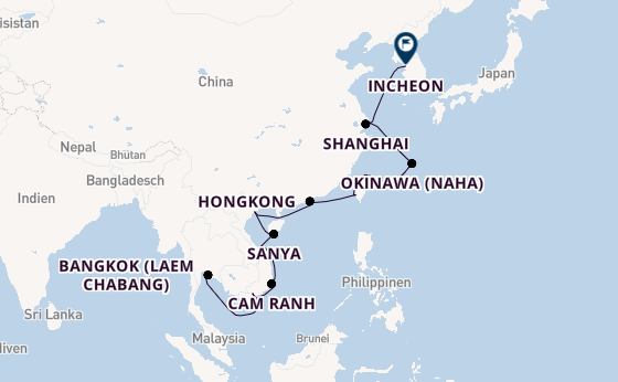 Südostasien ab Bangkok (Laem Chabang), Thailand auf der Seven Seas Splendor