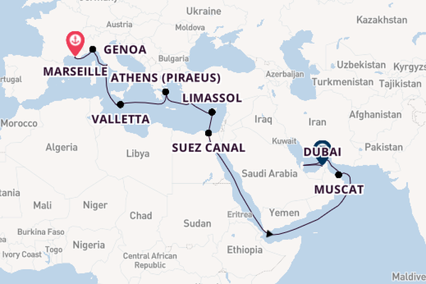 Mediterranean Sea from Marseille, France with the MSC World Europa