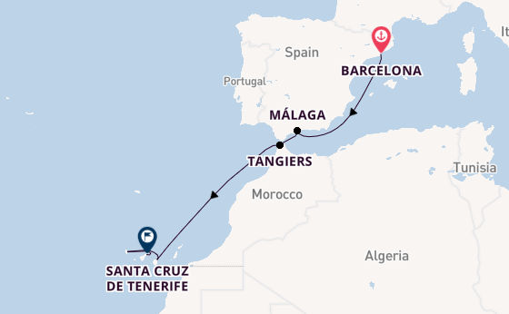 Canary Islands from Barcelona, Spain with the Costa Smeralda