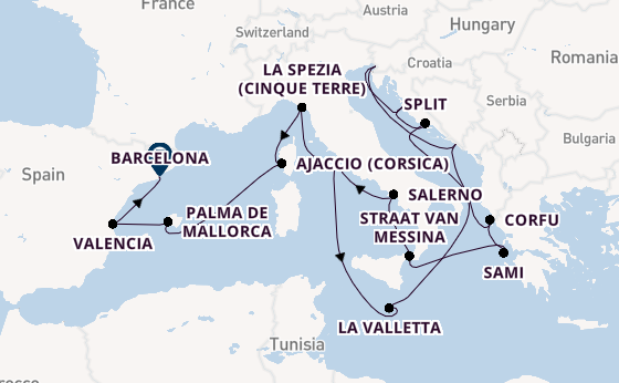 Middellandse Zee vanaf Civitavecchia (Rome), Italië met de Queen Elizabeth