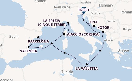 Middellandse Zee vanaf Civitavecchia (Rome), Italië met de Queen Elizabeth