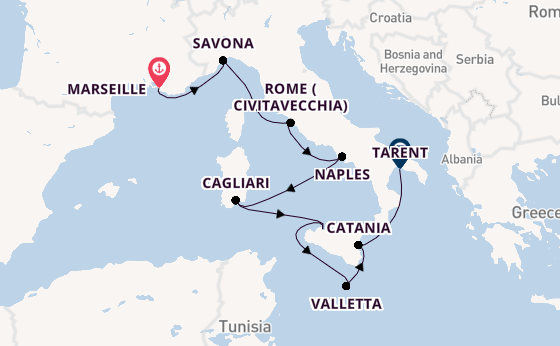 Western Mediterranean from Marseille, France with the Costa Serena