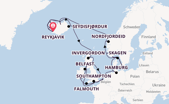 Britische Inseln ab Reykjavik, Island auf der Regal Princess