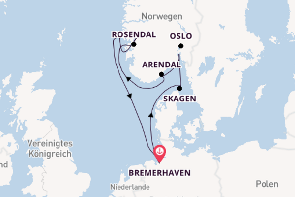 Norwegen ab Bremerhaven, Deutschland auf der Amera