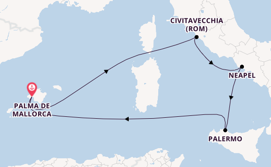 Westliches Mittelmeer ab Palma de Mallorca, Spanien auf der Mein Schiff Flow