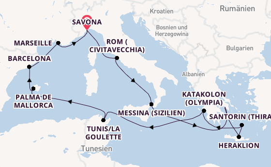 Mittelmeer ab Savona, Italien auf der Costa Favolosa