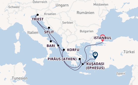 Mittelmeer ab Istanbul, Türkei auf der MSC Splendida