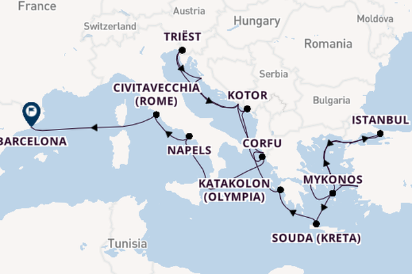 Middellandse Zee vanaf Athene (Piraeus), Griekenland met de Oosterdam