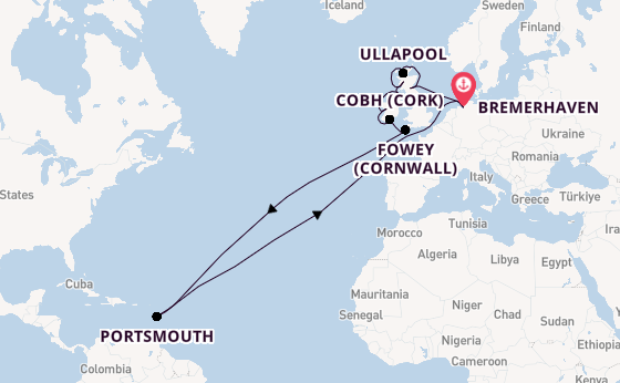 Britse Eilanden vanaf Bremerhaven, Duitsland met de Amera