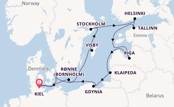 Oostzee vanaf Kiel, Duitsland met de VASCO DA GAMA