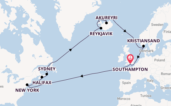Transatlantic from Southampton, England with the Queen Mary 2