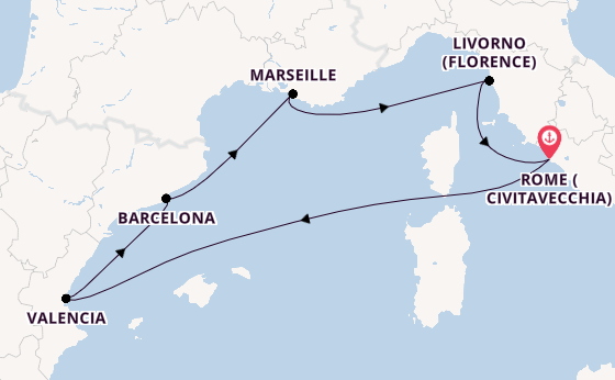 Western Mediterranean from Rome (Civitavecchia), Italy with the MSC Sinfonia