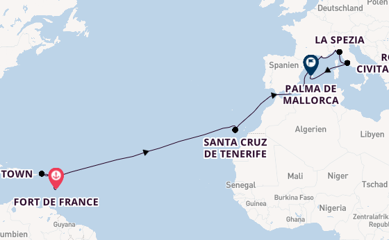 Westliches Mittelmeer ab Fort de France, Martinique auf der MSC World Europa