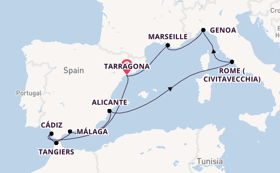 Western Mediterranean from Tarragona, Spain with the MSC Magnifica