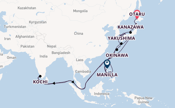 Oost-Azië vanaf Otaru, Japan met de Silver Cloud