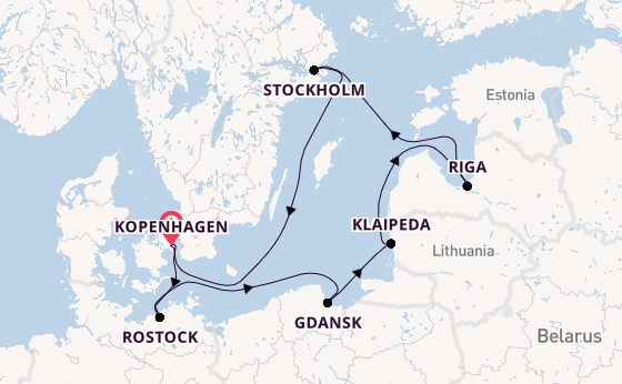 Oostzee vanaf Kopenhagen, Denemarken met de MSC Magnifica