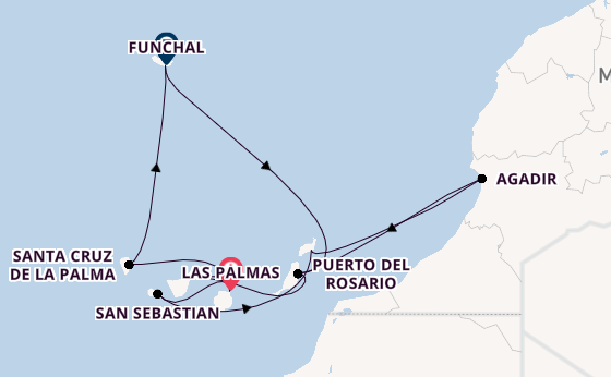 Canarische Eilanden vanaf Las Palmas, Gran Canaria, Spanje met AIDAmar