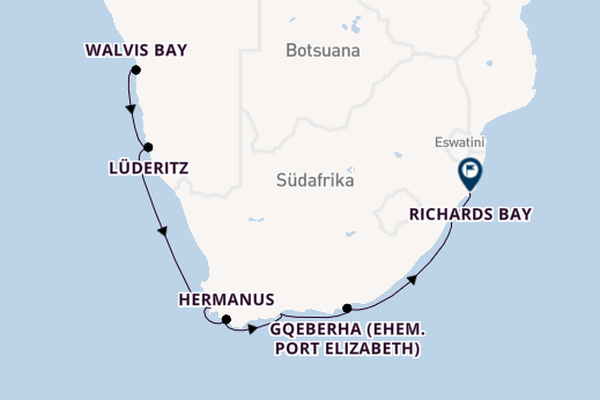 Südliches Afrika ab Walvis Bay, Namibia auf der Le Dumont-d'Urville