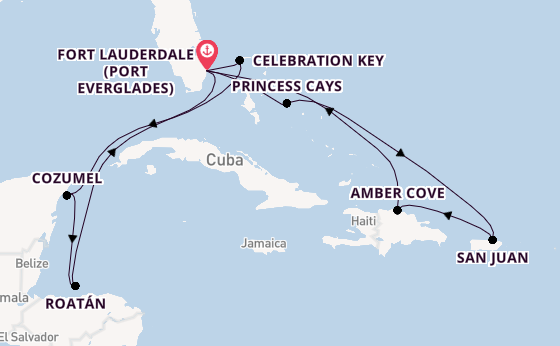Caribbean from Fort Lauderdale (Port Everglades), Florida, USA with the Sun Princess