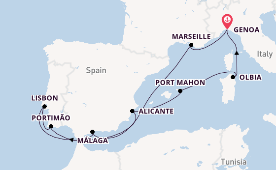 Western Mediterranean from Genoa, Italy with the MSC Sinfonia