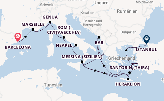 Mittelmeer ab Barcelona, Spanien auf der Sun Princess