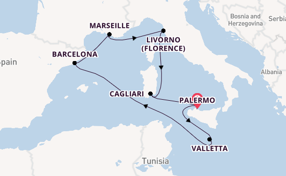 Western Mediterranean from Palermo, Sicily, Italy with the MSC Splendida
