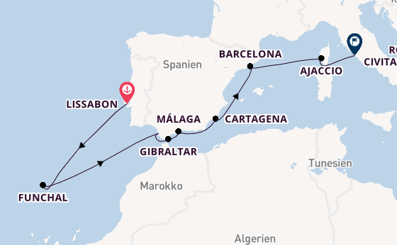 Westliches Mittelmeer ab Lissabon, Portugal auf der Nautica