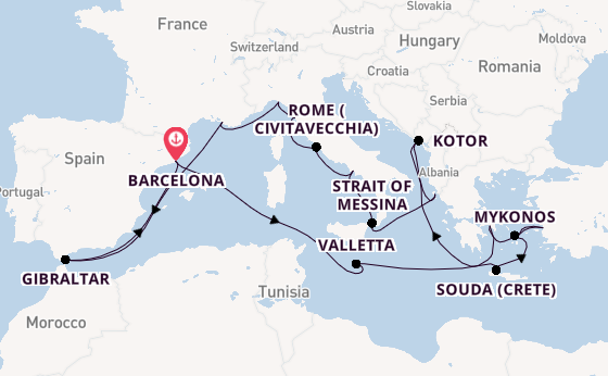 Mediterranean Sea from Barcelona, Spain with the Oosterdam