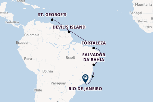 South America from Bridgetown, Barbados with the Aurelia