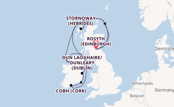 British Isles from Rosyth (Edinburgh), Scotland with the Balmoral