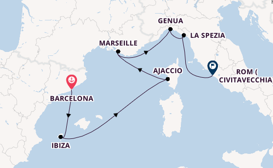 Westliches Mittelmeer ab Barcelona, Spanien auf der Sun Princess