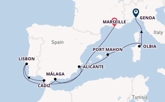 Western Mediterranean from Marseille, France with the MSC Opera