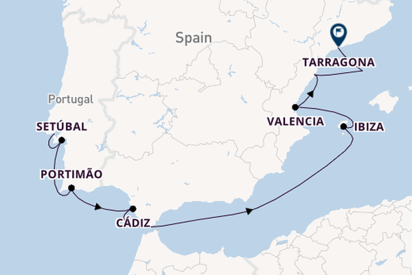 Westelijke Middellandse Zee vanaf Lissabon, Portugal met de L'Austral