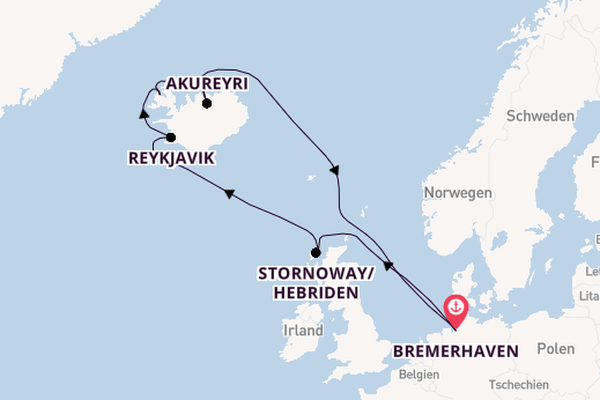 Arktis ab Bremerhaven, Deutschland auf der Mein Schiff 2