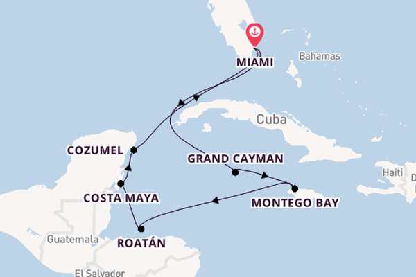 Western Caribbean from Miami, Florida, USA with the Queen Elizabeth