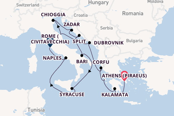 Mediterranean Sea from Athens (Piraeus), Greece with the Viking Sea