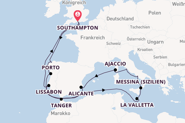 Westliches Mittelmeer ab Southampton, Großbritannien auf der Aurora