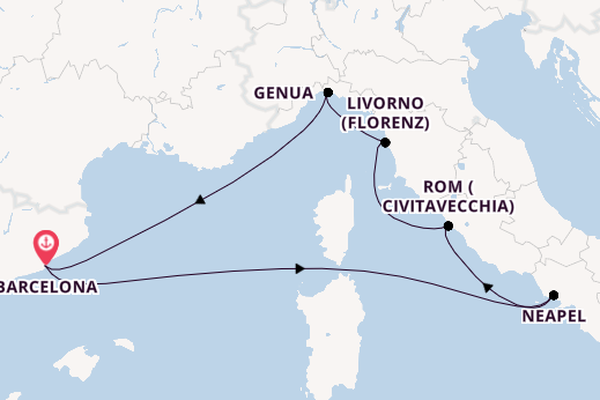 Westliches Mittelmeer ab Barcelona, Spanien auf der Disney Wish