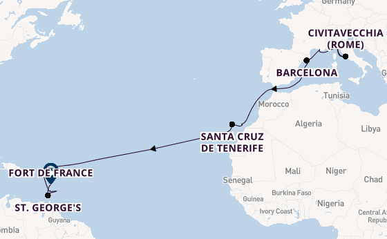 Westelijke Middellandse Zee vanaf Genua, Italië met de MSC World Europa
