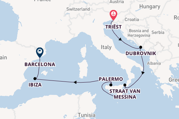 Westelijke Middellandse Zee vanaf Triëst, Italië met de Queen Elizabeth
