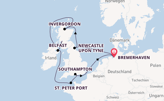 Vereinigtes Königreich ab Bremerhaven, Deutschland auf der Mein Schiff 3