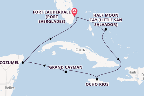 Western Caribbean from Fort Lauderdale (Port Everglades), Florida, USA with the Eurodam