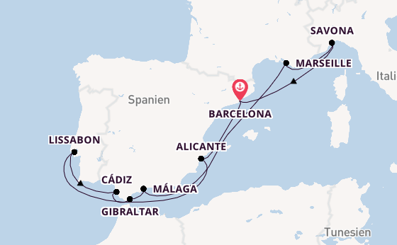 Westliches Mittelmeer ab Barcelona, Spanien auf der Costa Diadema