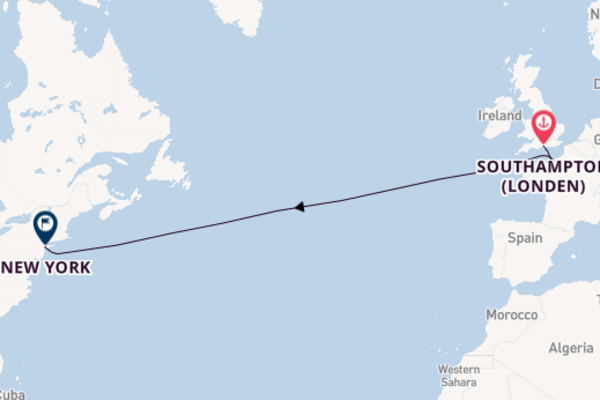 trans-Atlantisch vanaf Southampton (Londen), Engeland met de Queen Mary 2